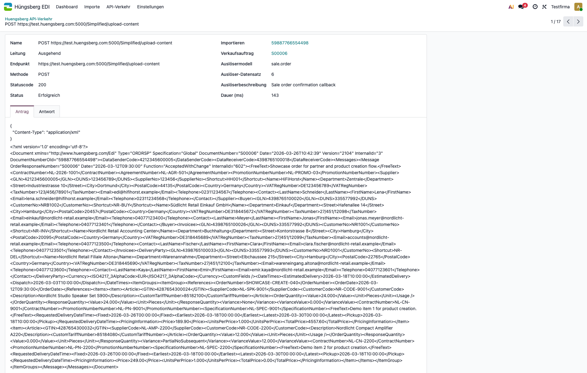 API Log Detailansicht