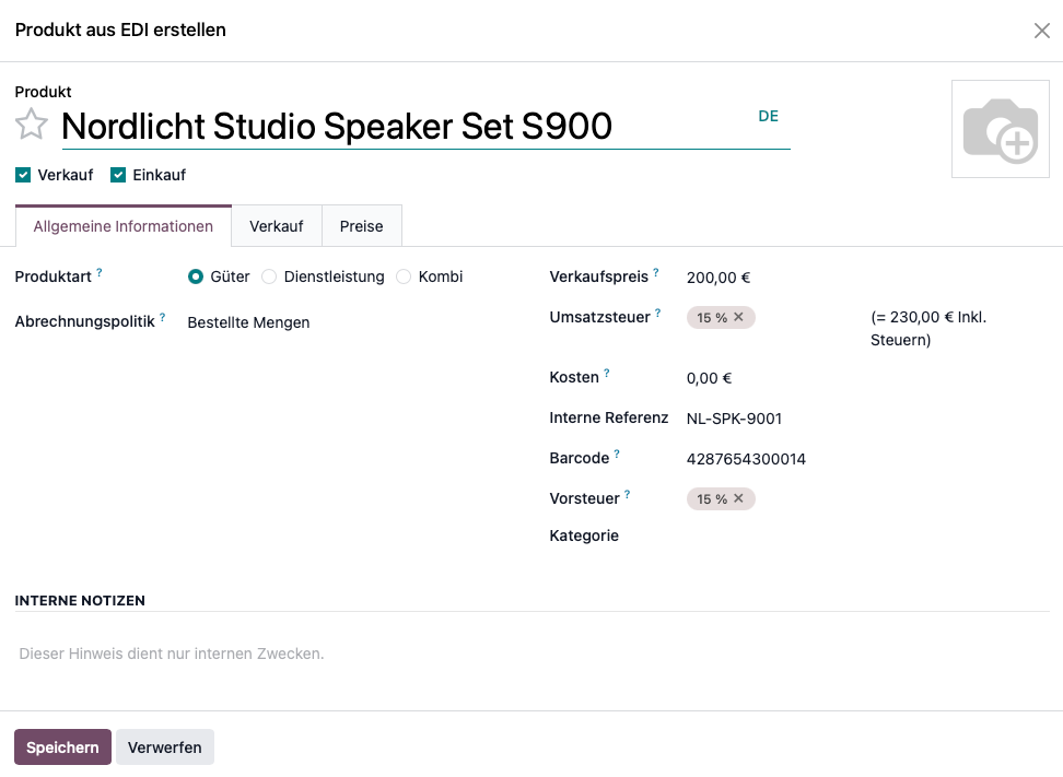 Produktanlage Schritt 2