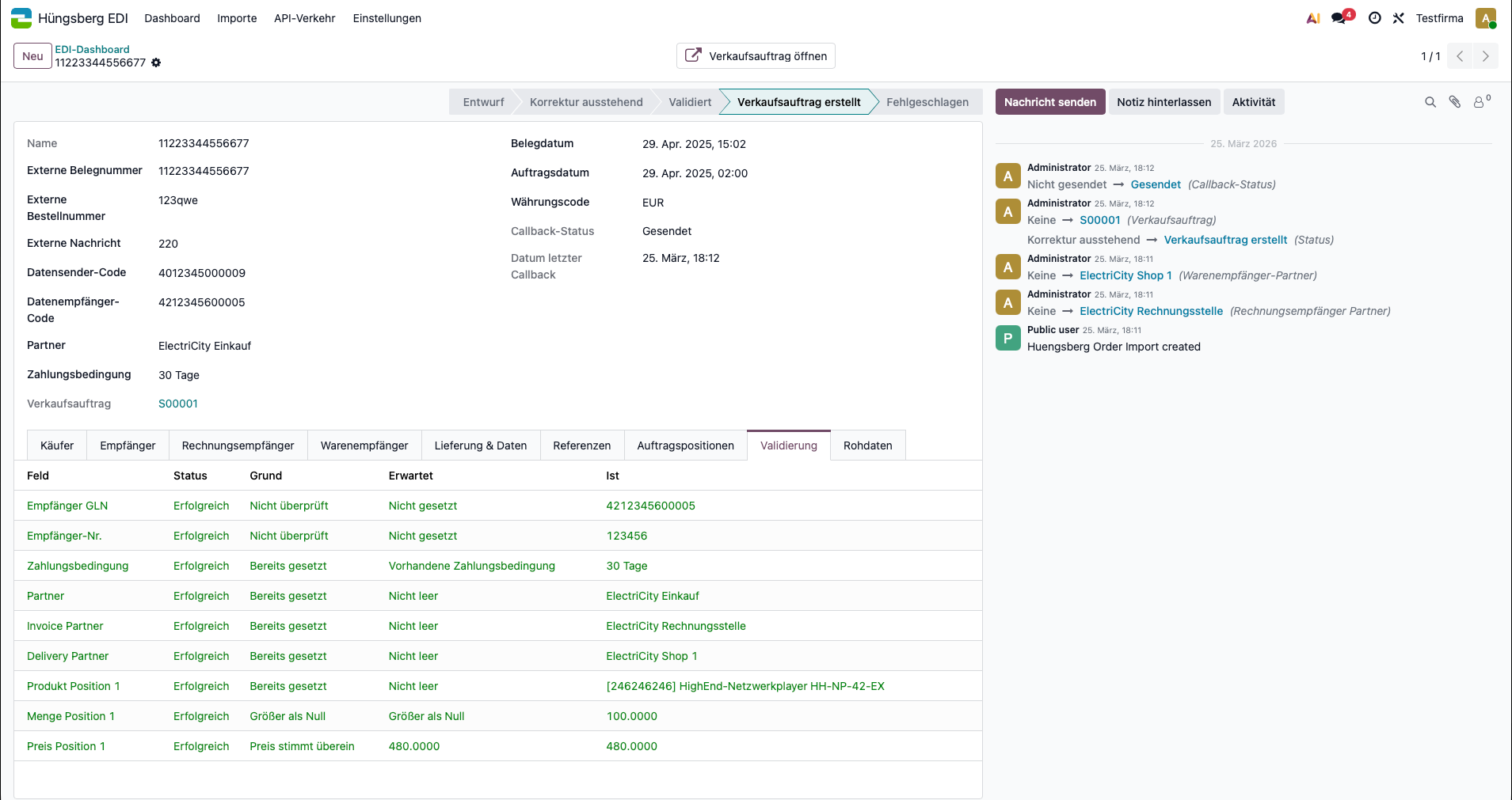 Validierung im Importdatensatz