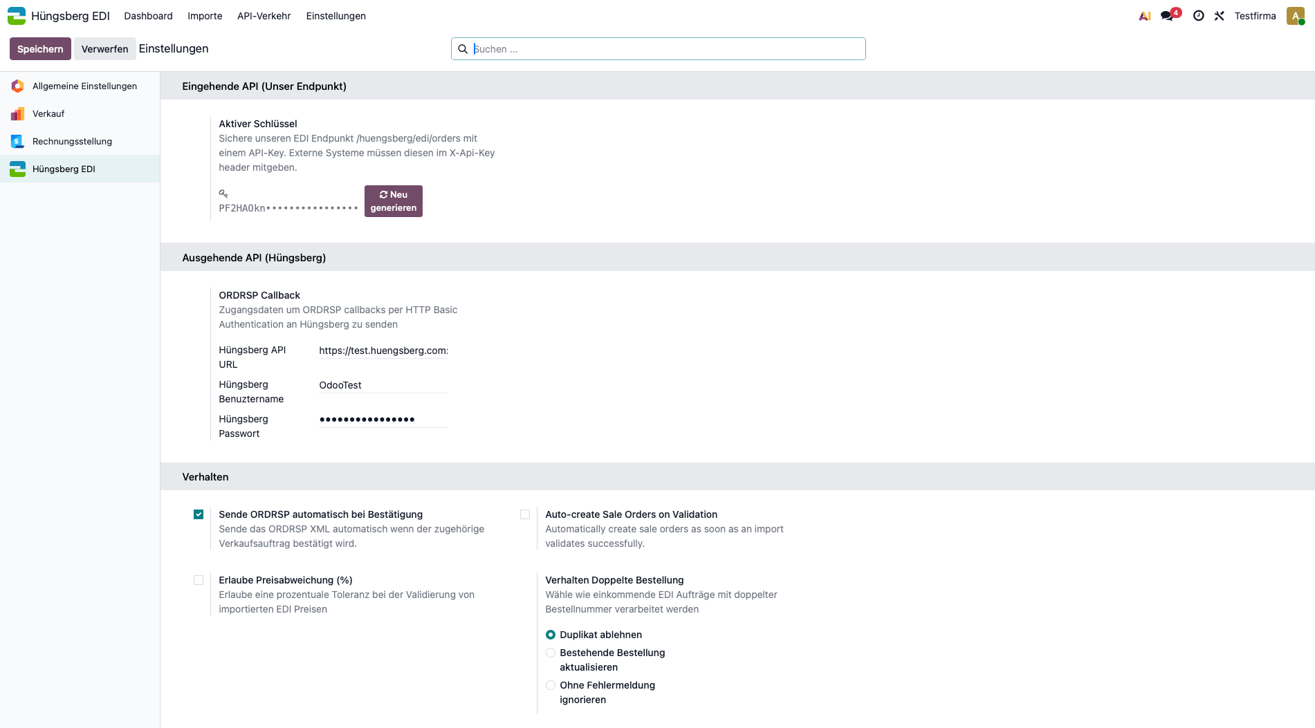 Hüngsberg EDI Einstellungen